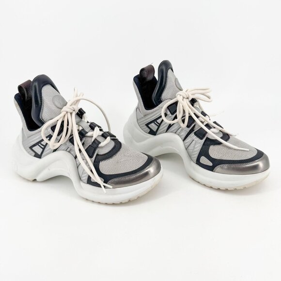 Louis Vuitton Archlight Gray Silver Chunky Sneakers Shoes Size 37 US 7 Women's - Picture 1 of 16